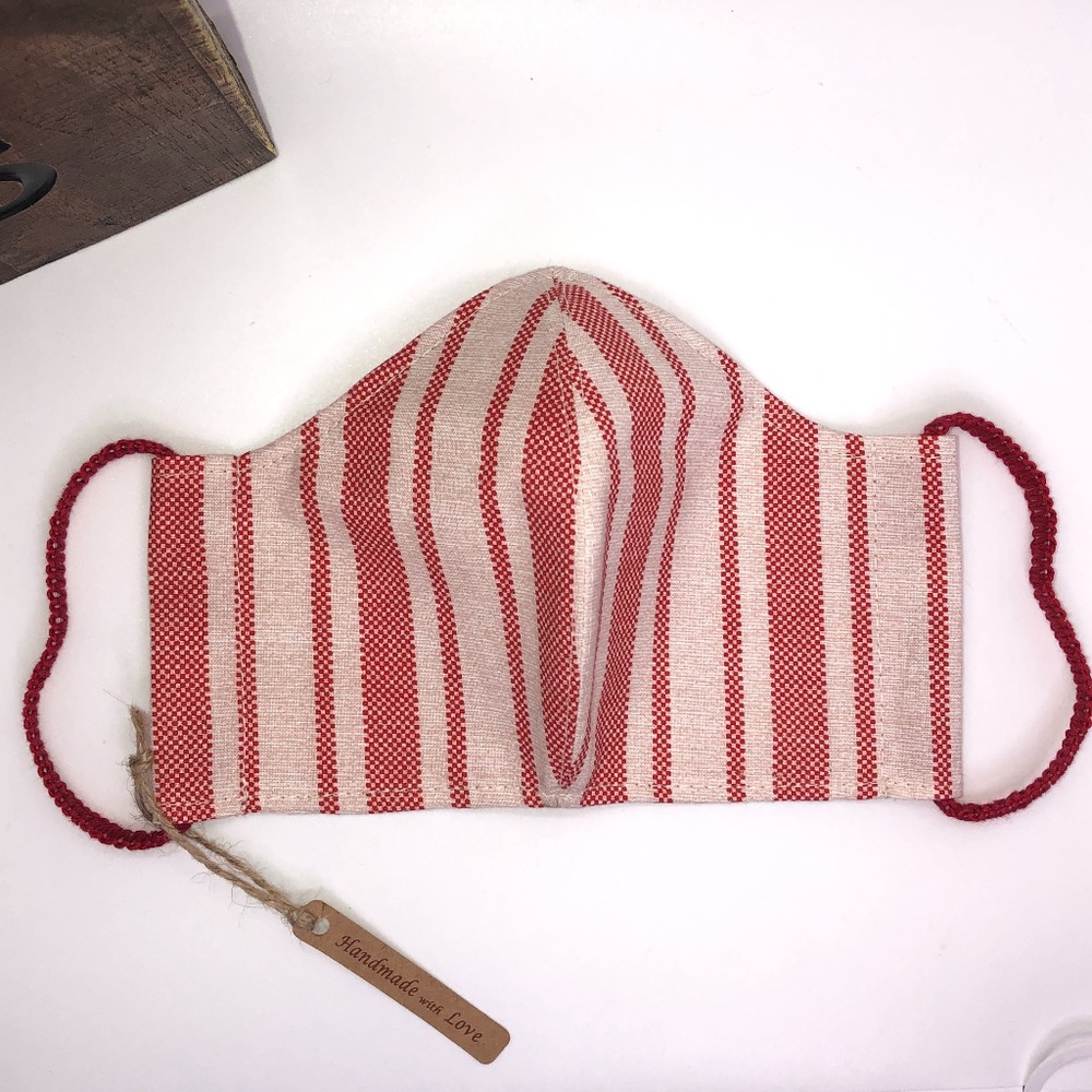 REUSABLE WASHABLE 100% Cotton Red Stripe Face Mask